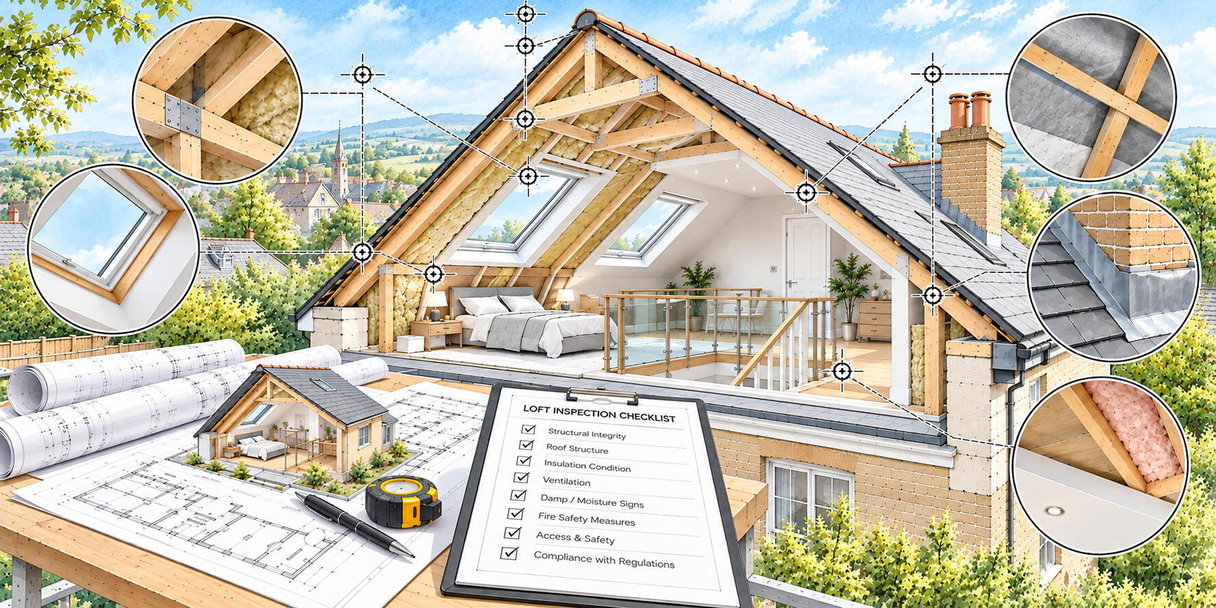 Loft Inspections – Peter Angel Loft inspection showing roof structure, insulation, ventilation and building condition